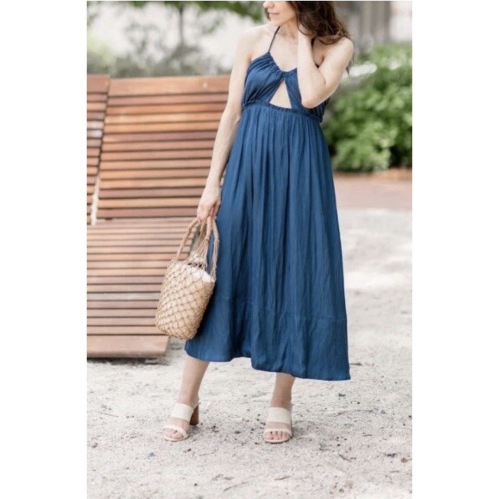 J Crew Halter Cut-out Dress Featherweight Satin Midnight Blue Size‎ 4 NWT